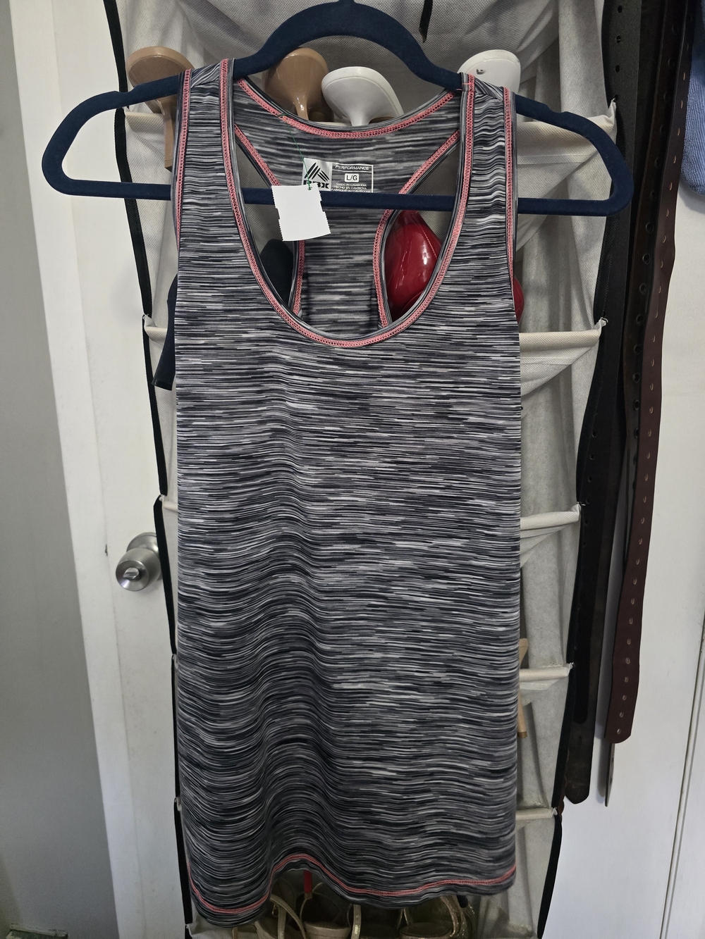 RBX Women's Gray Space-Dye Racerback Tank with Pink Trim